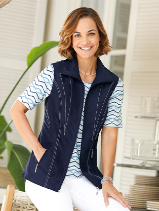 Woman wearing a Contrast Stitch Vest.