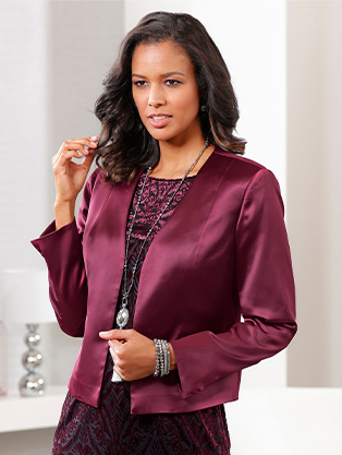 Woman wearing a satin jacket.