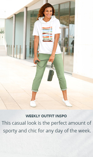 Woman wearing outfit of the week.